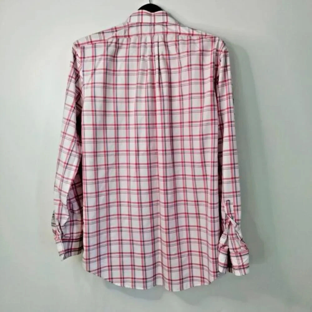 BANANA REPUBLIC Men L‎ Non Iron Classic Fit Red/Blue Button Travel Casual Shirt